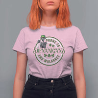 Funny Irish Prone To Shenanigans And Malarkey St Patrick's Day T Shirt For Women Skeleton Beer Drinking