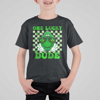 Funny One Lucky Dude St Patrick's Day T Shirt For Kid Checkerboard Shamrock