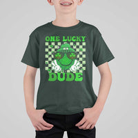 Funny One Lucky Dude St Patrick's Day T Shirt For Kid Checkerboard Shamrock