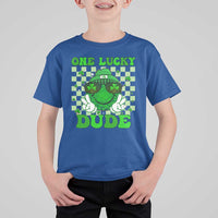 Funny One Lucky Dude St Patrick's Day T Shirt For Kid Checkerboard Shamrock