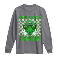 Funny One Lucky Dude St Patrick's Day Long Sleeve Shirt Checkerboard Shamrock