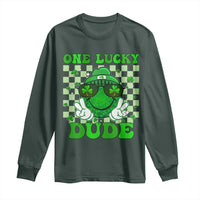 Funny One Lucky Dude St Patrick's Day Long Sleeve Shirt Checkerboard Shamrock