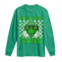 Funny One Lucky Dude St Patrick's Day Long Sleeve Shirt Checkerboard Shamrock