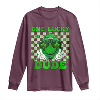 Funny One Lucky Dude St Patrick's Day Long Sleeve Shirt Checkerboard Shamrock