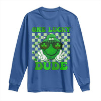 Funny One Lucky Dude St Patrick's Day Long Sleeve Shirt Checkerboard Shamrock