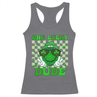 Funny One Lucky Dude St Patrick's Day Racerback Tank Top Checkerboard Shamrock