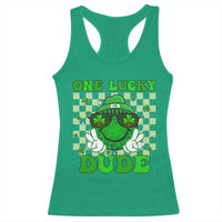 Funny One Lucky Dude St Patrick's Day Racerback Tank Top Checkerboard Shamrock