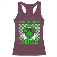 Funny One Lucky Dude St Patrick's Day Racerback Tank Top Checkerboard Shamrock