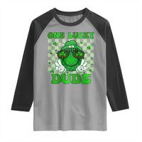 Funny One Lucky Dude St Patrick's Day Raglan Shirt Checkerboard Shamrock