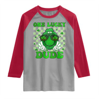 Funny One Lucky Dude St Patrick's Day Raglan Shirt Checkerboard Shamrock