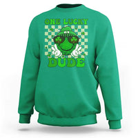 Funny One Lucky Dude St Patrick's Day Sweatshirt Checkerboard Shamrock