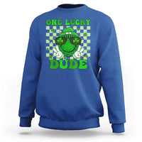 Funny One Lucky Dude St Patrick's Day Sweatshirt Checkerboard Shamrock
