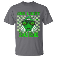 Funny One Lucky Dude St Patrick's Day T Shirt Checkerboard Shamrock