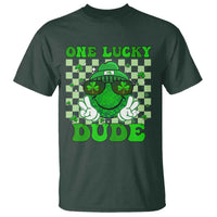 Funny One Lucky Dude St Patrick's Day T Shirt Checkerboard Shamrock