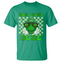 Funny One Lucky Dude St Patrick's Day T Shirt Checkerboard Shamrock