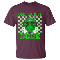 Funny One Lucky Dude St Patrick's Day T Shirt Checkerboard Shamrock