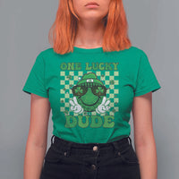 Funny One Lucky Dude St Patrick's Day T Shirt For Women Checkerboard Shamrock
