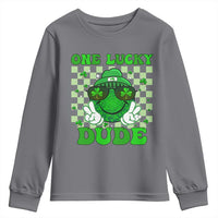 Funny One Lucky Dude St Patrick's Day Youth Sweatshirt Checkerboard Shamrock