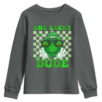 Funny One Lucky Dude St Patrick's Day Youth Sweatshirt Checkerboard Shamrock