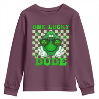 Funny One Lucky Dude St Patrick's Day Youth Sweatshirt Checkerboard Shamrock