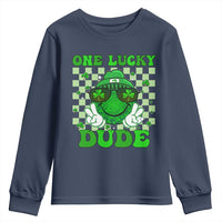 Funny One Lucky Dude St Patrick's Day Youth Sweatshirt Checkerboard Shamrock