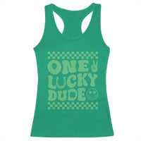 Funny One Lucky Dude Racerback Tank Top St Patrick's Day Clover Horseshoe