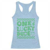 Funny One Lucky Dude Racerback Tank Top St Patrick's Day Clover Horseshoe