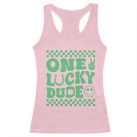 Funny One Lucky Dude Racerback Tank Top St Patrick's Day Clover Horseshoe
