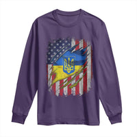 Ukrainian Americans Pride Long Sleeve Shirt Vintage Ukraine USA Flag