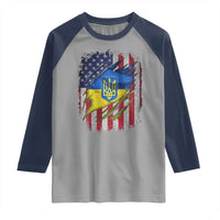 Ukrainian Americans Pride Raglan Shirt Vintage Ukraine USA Flag