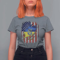 Ukrainian Americans Pride T Shirt For Women Vintage Ukraine USA Flag