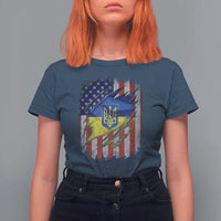 Ukrainian Americans Pride T Shirt For Women Vintage Ukraine USA Flag