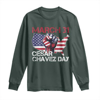 Cesar Chavez Day Long Sleeve Shirt March 31 Hand Fist American Flag
