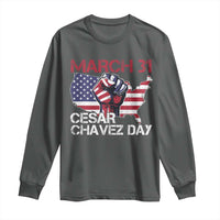Cesar Chavez Day Long Sleeve Shirt March 31 Hand Fist American Flag