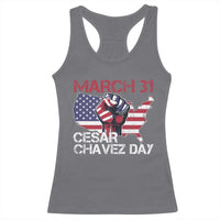Cesar Chavez Day Racerback Tank Top March 31 Hand Fist American Flag