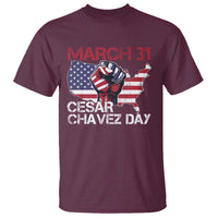Cesar Chavez Day T Shirt March 31 Hand Fist American Flag