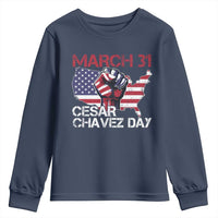 Cesar Chavez Day Youth Sweatshirt March 31 Hand Fist American Flag