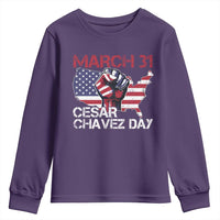 Cesar Chavez Day Youth Sweatshirt March 31 Hand Fist American Flag