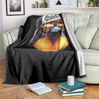 Funny Oriole Bird Wearing Baseball Cap Graphic Vintage Sport Throw Blanket