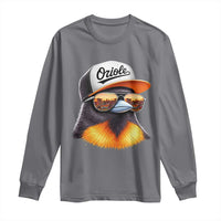 Funny Oriole Bird Wearing Baseball Cap Graphic Vintage Sport Long Sleeve Shirt