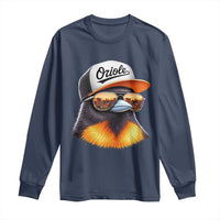 Funny Oriole Bird Wearing Baseball Cap Graphic Vintage Sport Long Sleeve Shirt