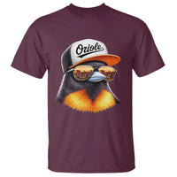 Funny Oriole Bird Wearing Baseball Cap Graphic Vintage Sport T Shirt