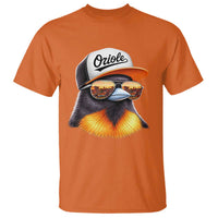 Funny Oriole Bird Wearing Baseball Cap Graphic Vintage Sport T Shirt