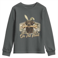 Funny Egg Hunter Youth Sweatshirt On The Hunt Camo Easter Labrador Dog