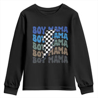 Funny Boy Mama Youth Sweatshirt Mother's Day Checkered Lightning Bolt