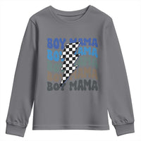 Funny Boy Mama Youth Sweatshirt Mother's Day Checkered Lightning Bolt