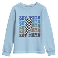 Funny Boy Mama Youth Sweatshirt Mother's Day Checkered Lightning Bolt
