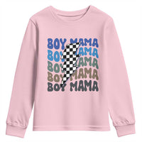Funny Boy Mama Youth Sweatshirt Mother's Day Checkered Lightning Bolt