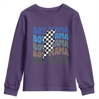 Funny Boy Mama Youth Sweatshirt Mother's Day Checkered Lightning Bolt