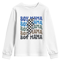 Funny Boy Mama Youth Sweatshirt Mother's Day Checkered Lightning Bolt